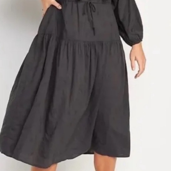 Old Navy Charcoal Gray Embroidered Tassel Midi Prairie Dress - Picture 4 of 9